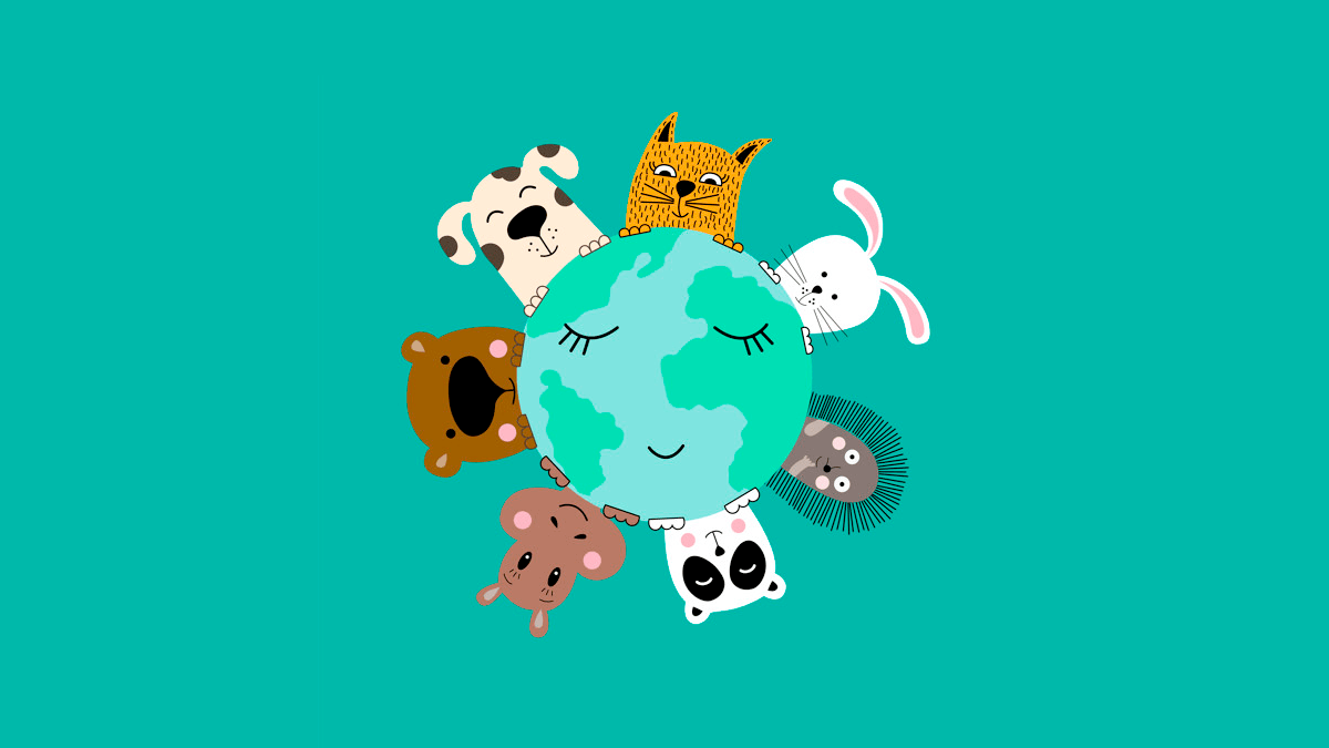ilustração do planeta terra com diferentes animais ao redor