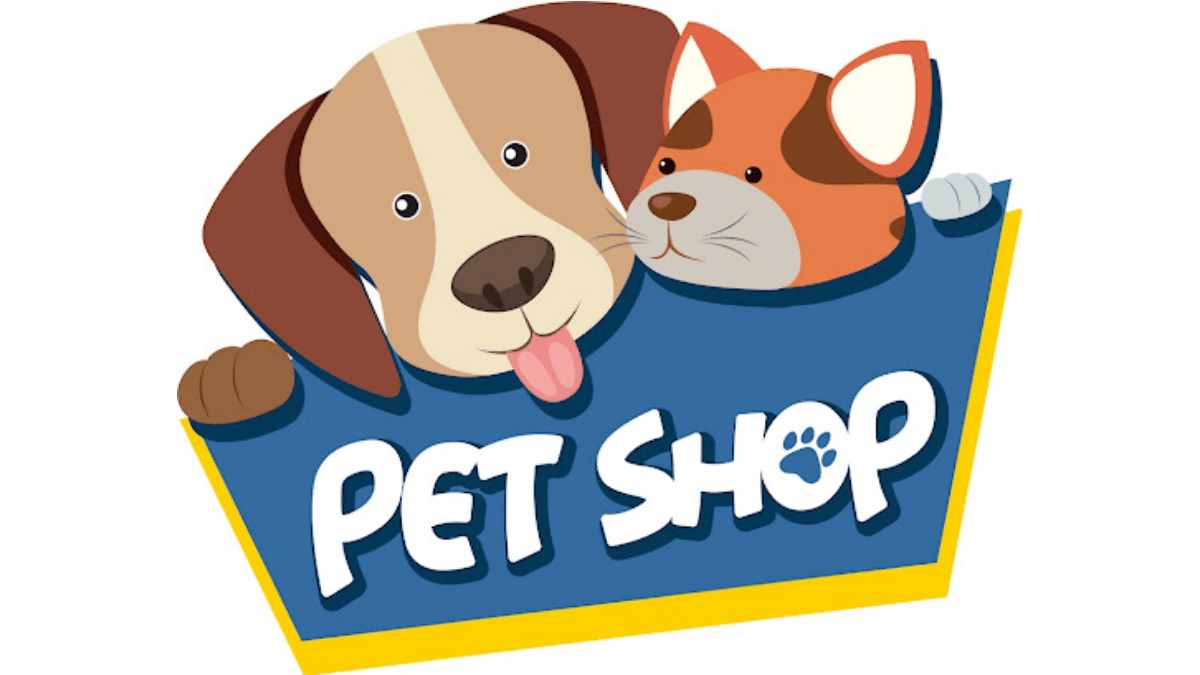 ilustração de um cachorro e um gato em um letreiro ou logo de pet shop